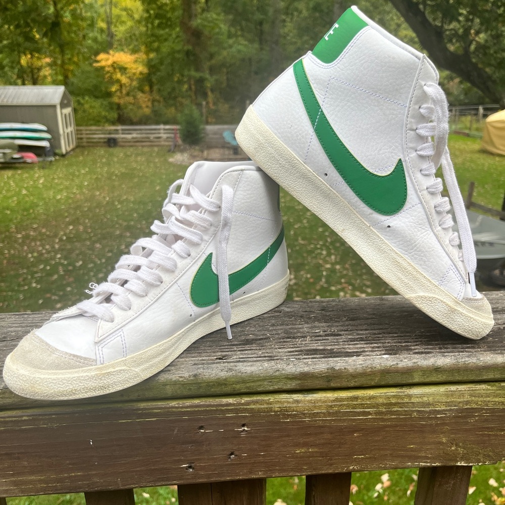 Nike White and Green High-Top Blazers